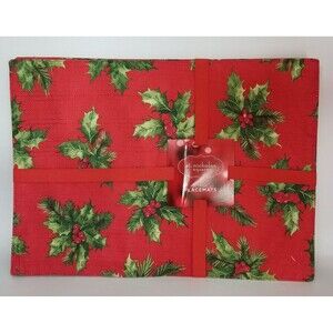 Holiday Placemats Holly Berry St. Nicolas Square Set of 4 Traditional NEW
